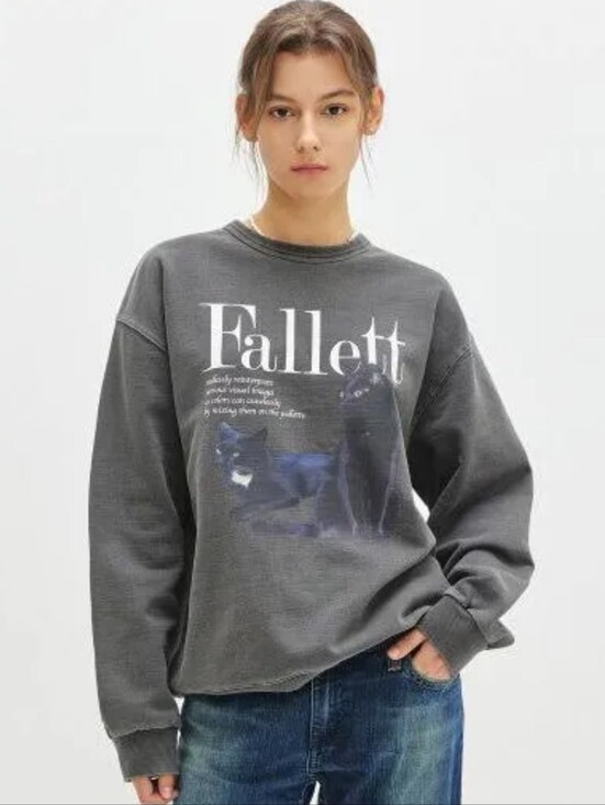 Fallett Tops - Fallet Cat Deuce Nero Sweatshirt Pigment Charcoal Gray Oversized Korean Size S